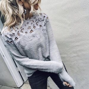 Vici Light Grey Lace Sweater